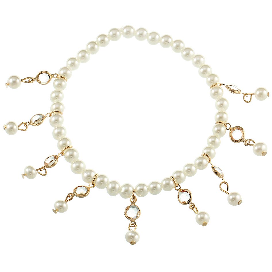 White jewelry,Other jewelry,Metal Detail Pearl Design White Anklet