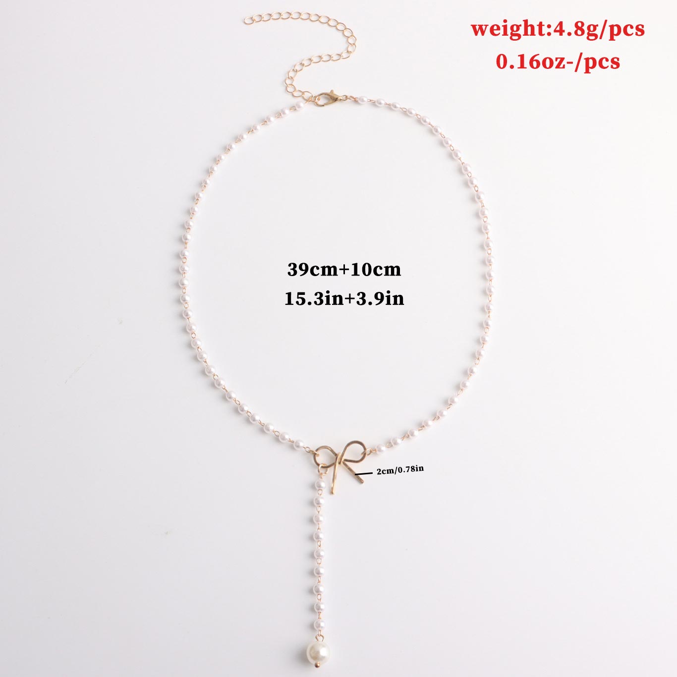 Gold jewelry,Plain Color jewelry,Pearl Detail Gold Bowknot Design Necklace