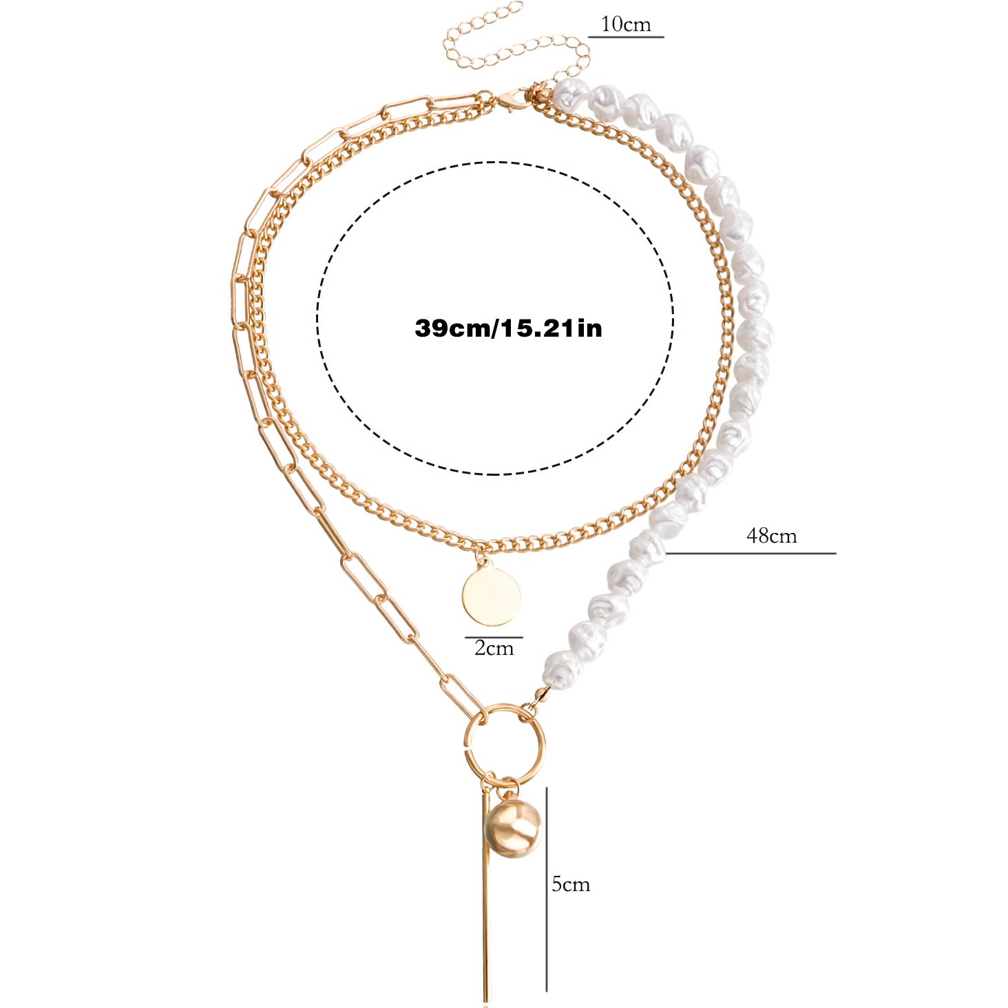 Gold jewelry,Plain Color jewelry,Geometric Detail Gold Pearl Design Necklace