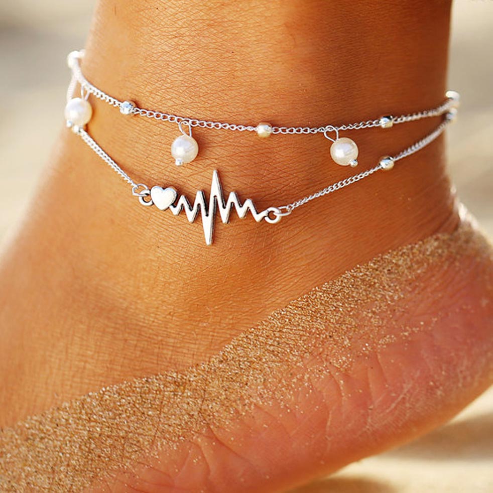 Silvery Detail Pearl Design White Anklet