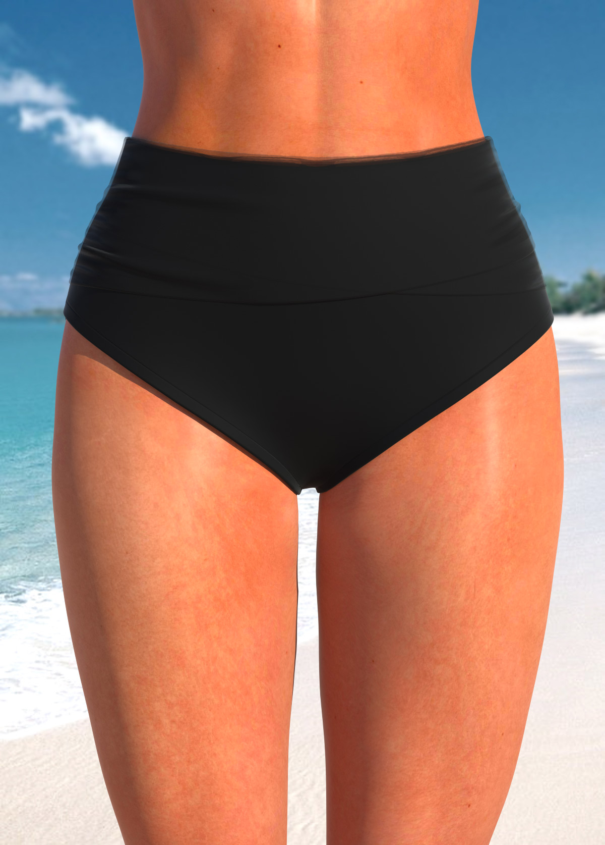 Schwarzer hochtaillierter Stretch-Bikiniunterteil von Rotita