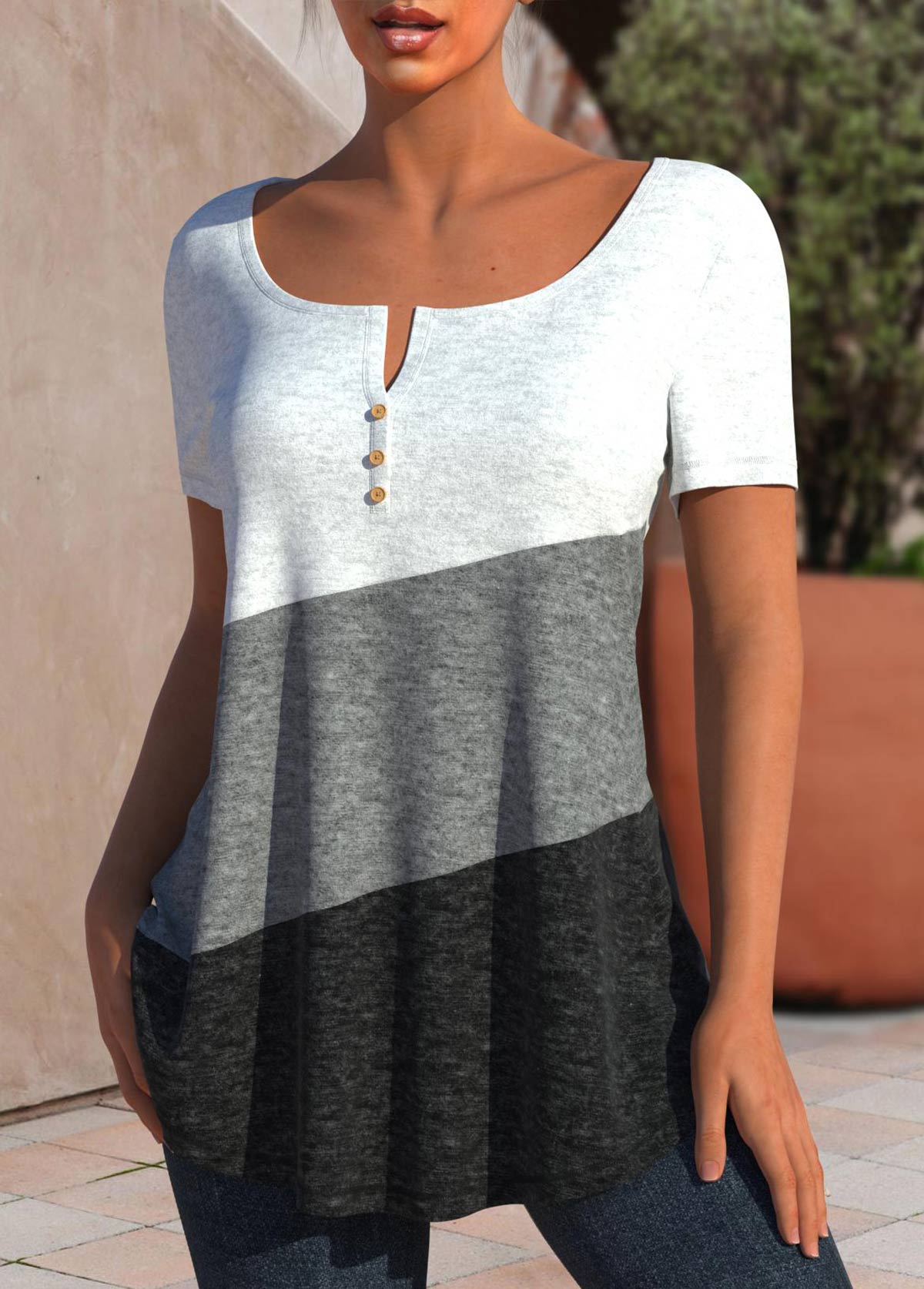 Dark Grey Marl tops,White tops,Contrast Color tops,ROTITA Split Dark Grey Marl Short Sleeve T Shirt