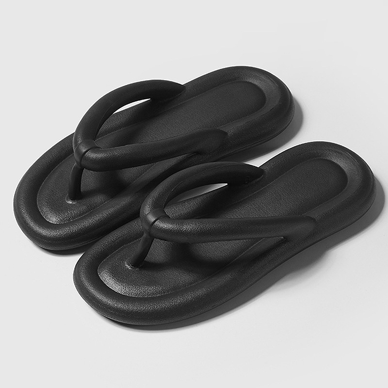 Black Rubber Falt Toe Post Flip Flops