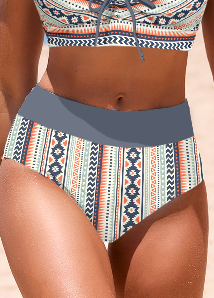 Grey swimwear,Tribal swimwear,Geometric swimwear,ROTITA Grey Tribal Print Mid Waisted Bikini Bottom