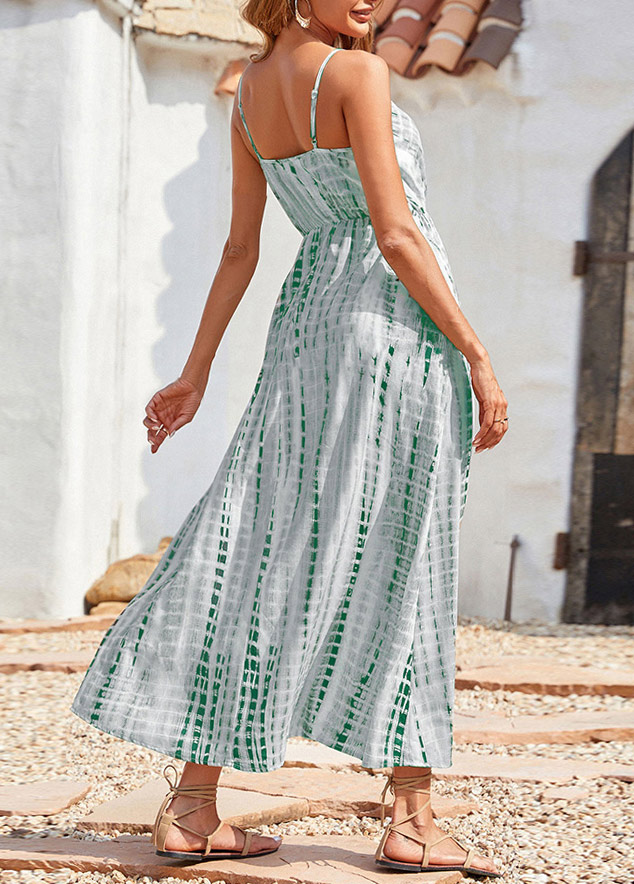 Green dresses,Light Grey dresses,Tie Dye dresses,Surplice Tie Dye Print Green Maxi Dress