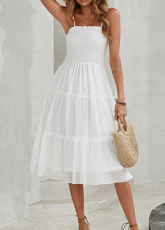 Smocked Layered White Bandeau Strappy Dress
