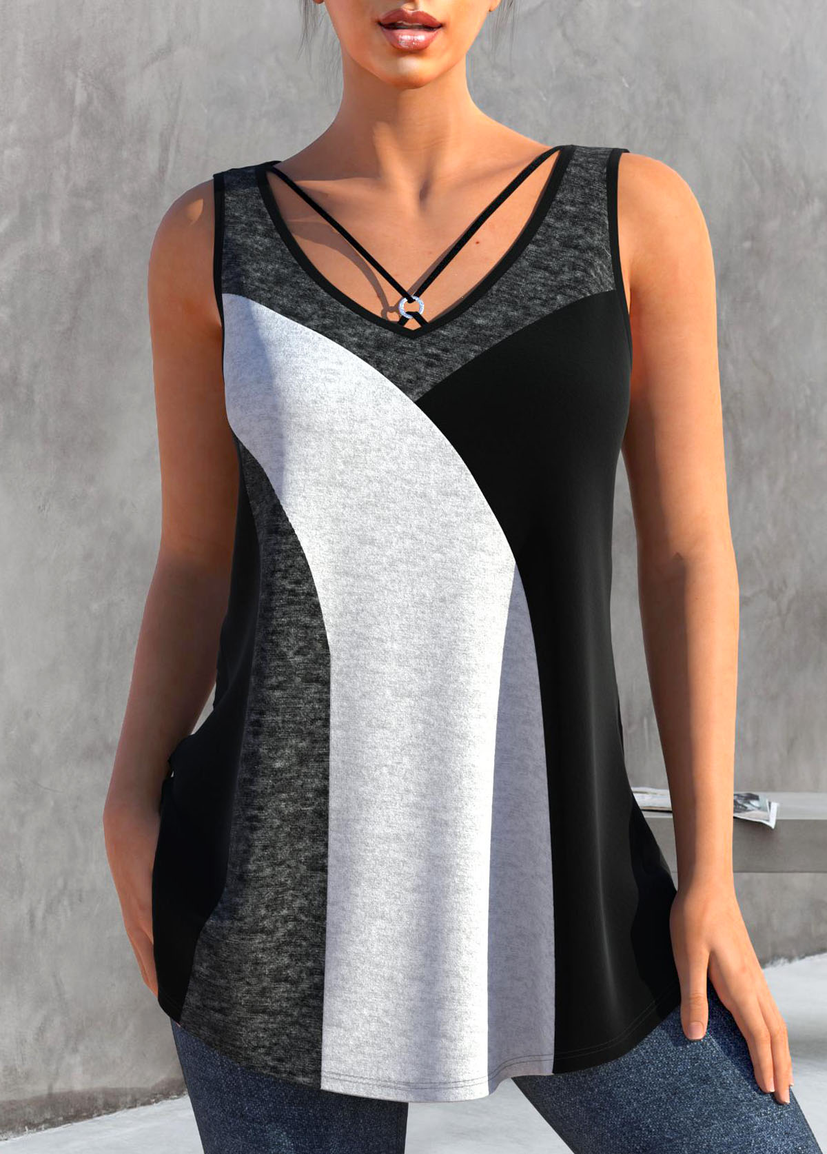 ROTITA Metal Ring Dark Grey Marl Tank Top