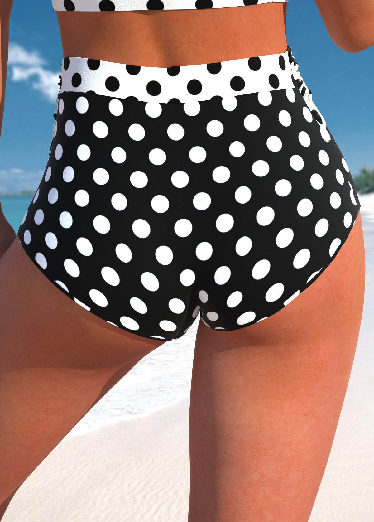 White swimwear,Black swimwear,Dot swimwear,ROTITA Criss Cross White Polka Dot Bikini Top