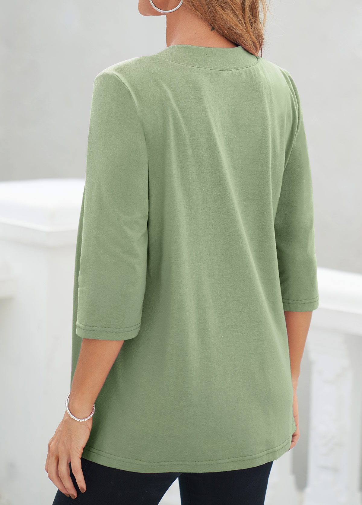 Sage Green tops,Plain Color tops,ROTITA Lace Sage Green Square Neck T Shirt