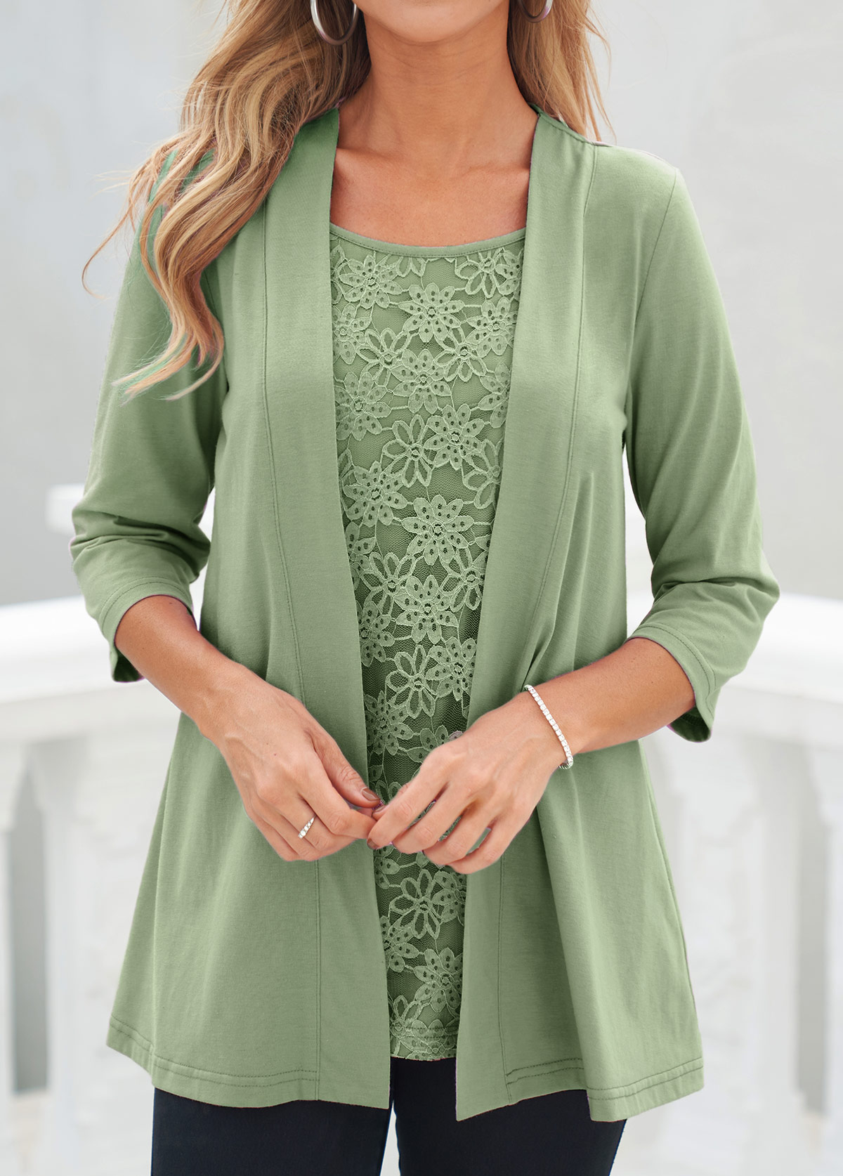 Sage Green tops,Plain Color tops,ROTITA Lace Sage Green Square Neck T Shirt