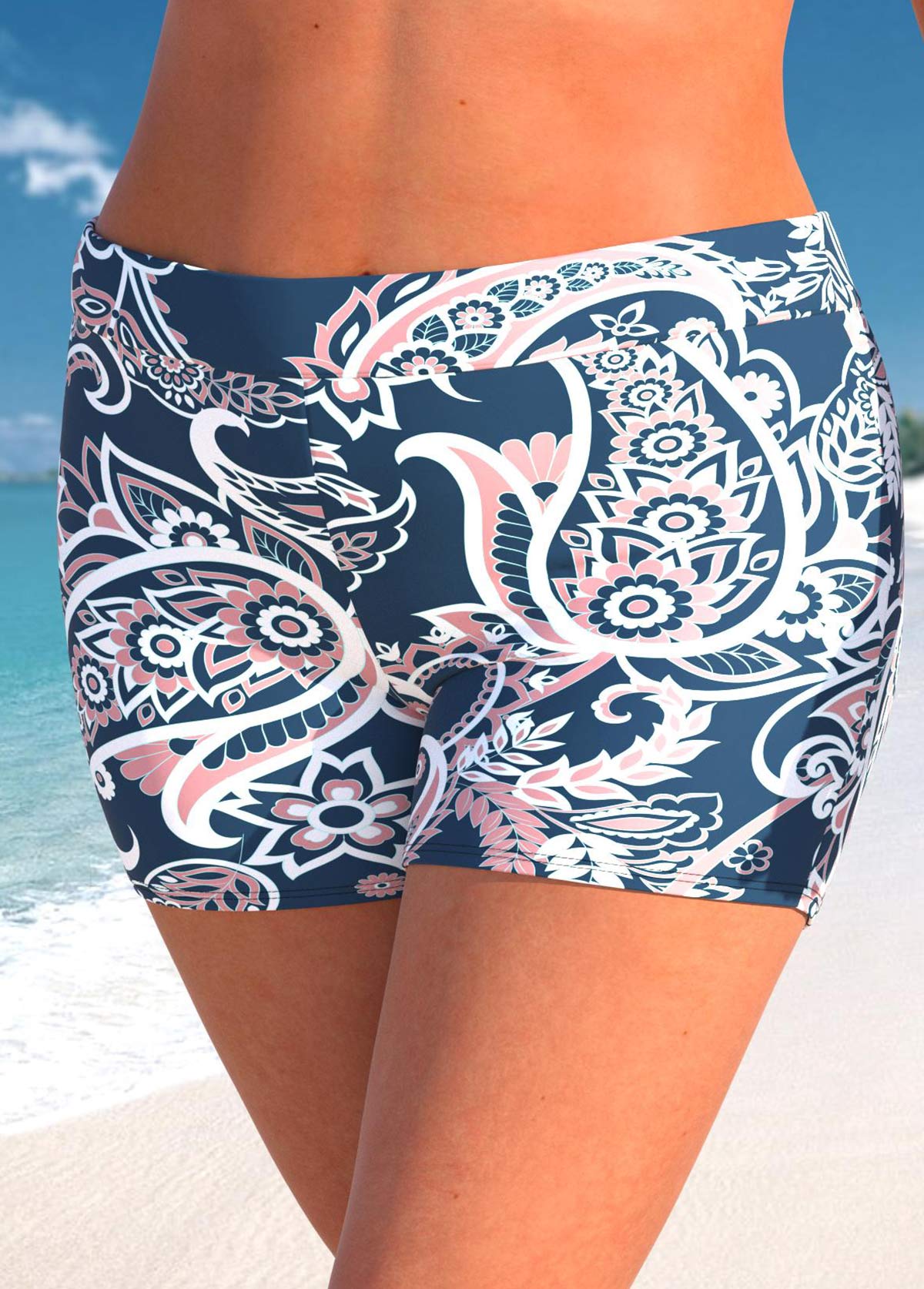 Navy plus size,Paisley plus size,ROTITA Plus Size Paisley Print Tankini Top