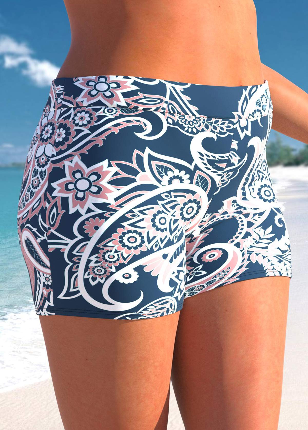 Navy plus size,Paisley plus size,ROTITA Plus Size Paisley Print Tankini Top