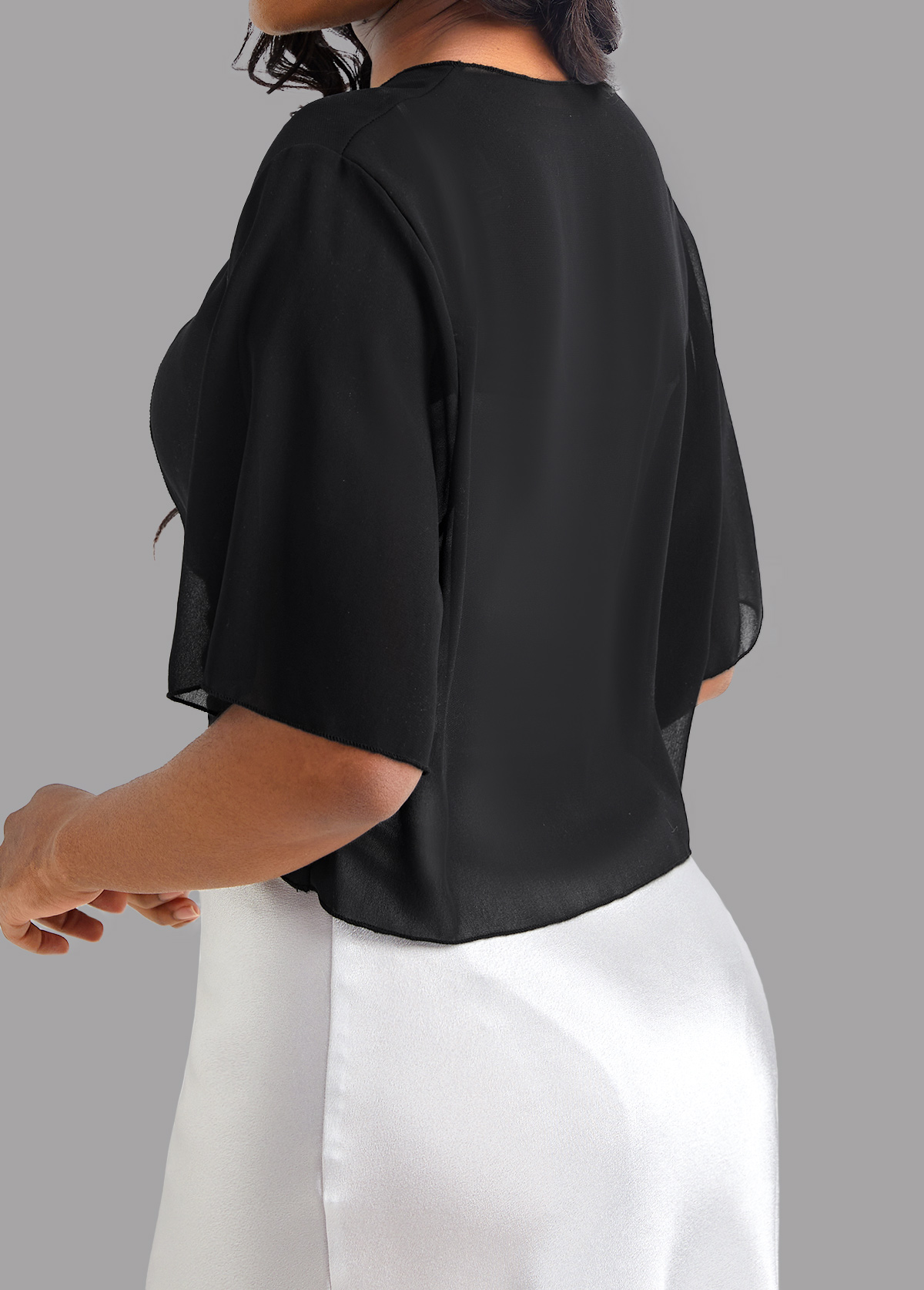 Black outerwear & coats,Plain Color outerwear & coats,Black Open Front Short Sleeve Coat