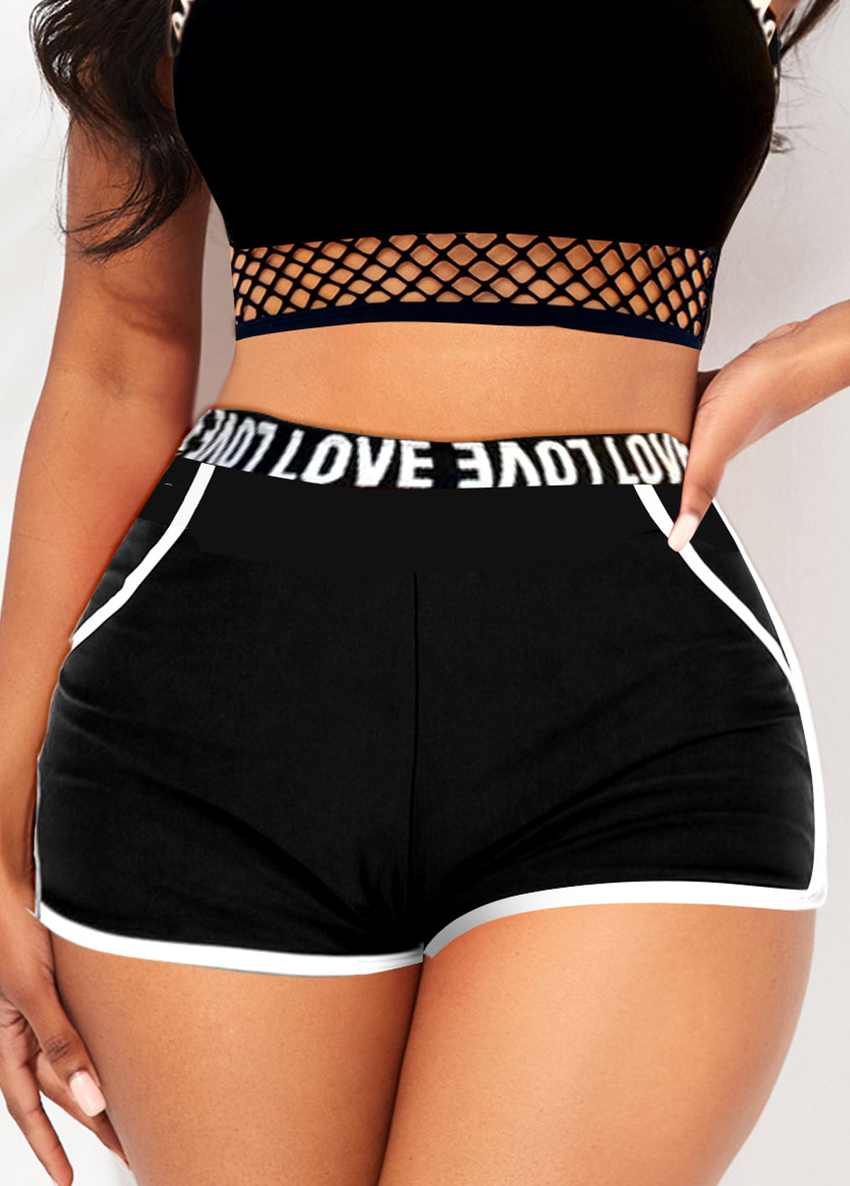 Black swimwear,Letter swimwear,ROTITA Mesh Black Letter Print Bikini Top