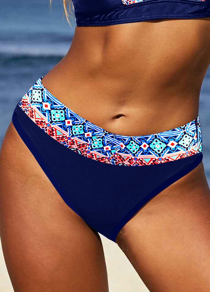 ROTITA Bas de bikini taille mi-haute à imprimé tribal bleu marine