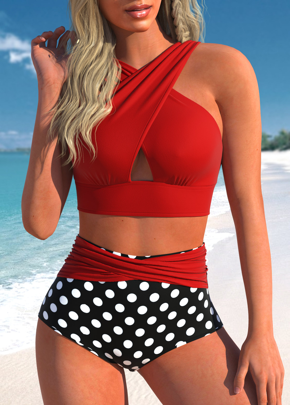 ensemble de bikini rouge à larges bretelles croisées