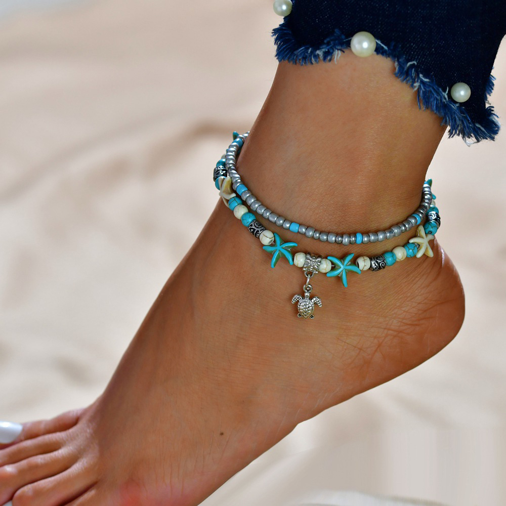 Asymmetrical Design Jade Detail Silver Anklet