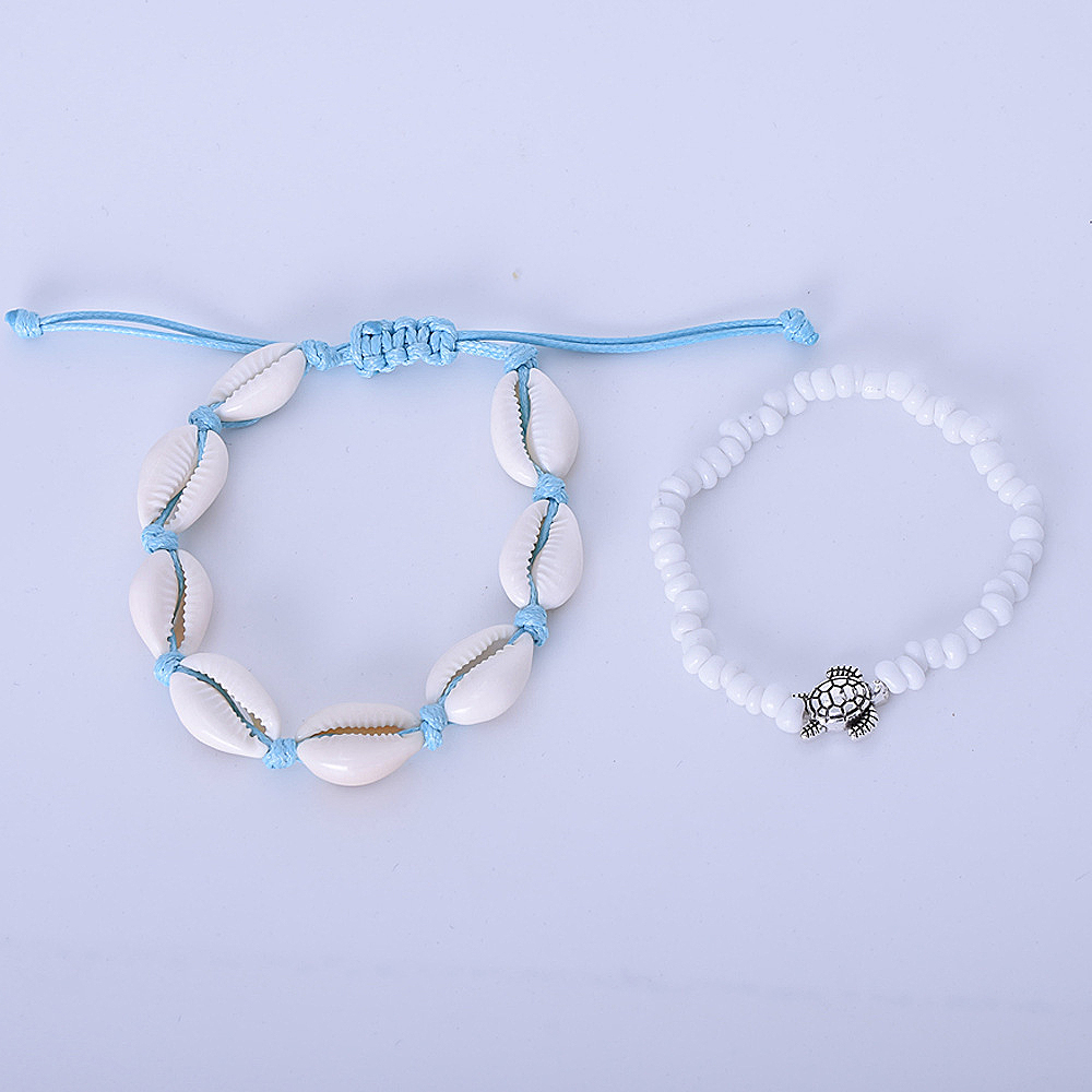 White jewelry,Other jewelry,White Shell Design Asymmetrical Anklet Set
