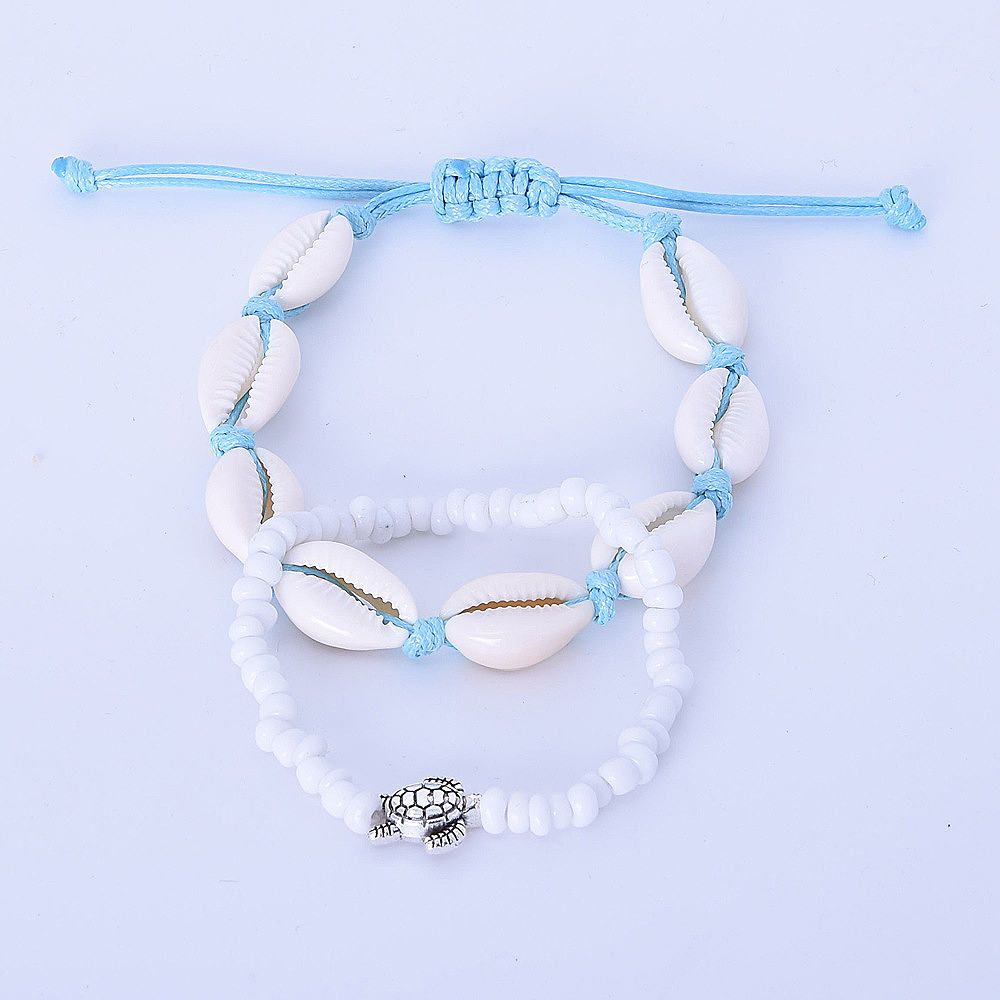 White jewelry,Other jewelry,White Shell Design Asymmetrical Anklet Set