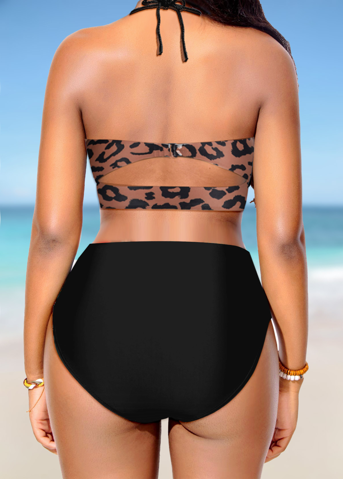 Light Coffee swimwear,Leopard swimwear,ROTITA Criss Cross Light Coffee Leopard Bikini Top