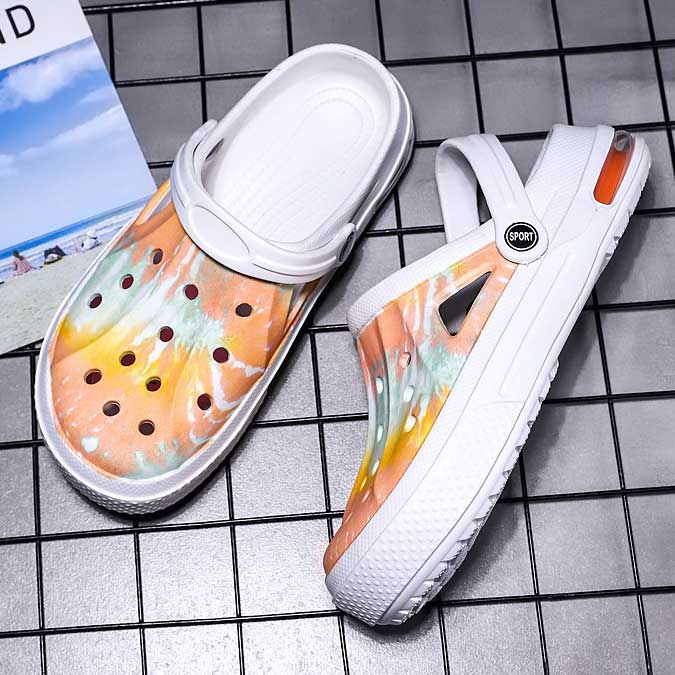 White accessories,Tie Dye accessories,Tie Dye Print White Mid Heel Sliders