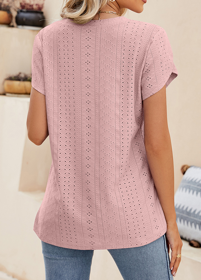 Dusty Pink tops,Plain Color tops,Lightweigh Dusty Pink V Neck T Shirt