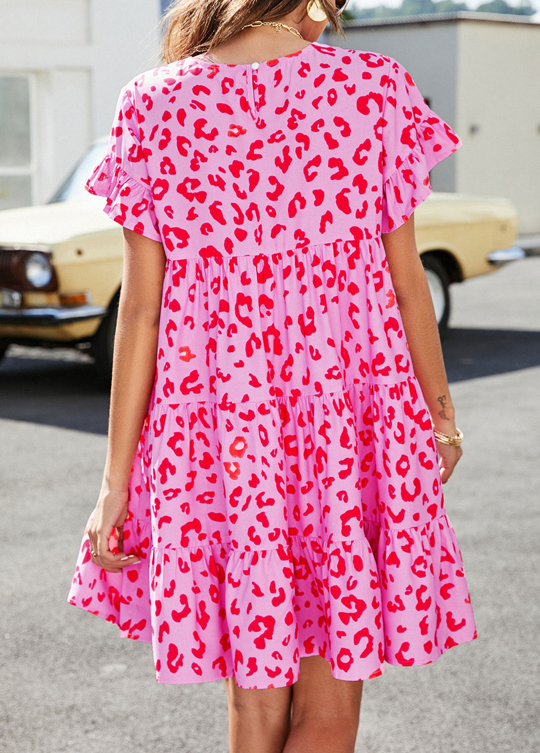 Pink dresses,Leopard dresses,Animal Print dresses,Everyday dresses,Casual dresses,Lightweigh Leopard Pink A Line Dress