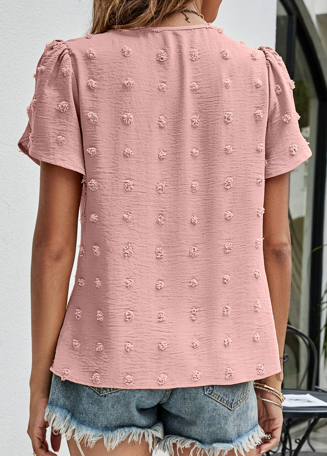 Dusty Pink tops,Plain Color tops,Lightweigh Dusty Pink Round Neck T Shirt