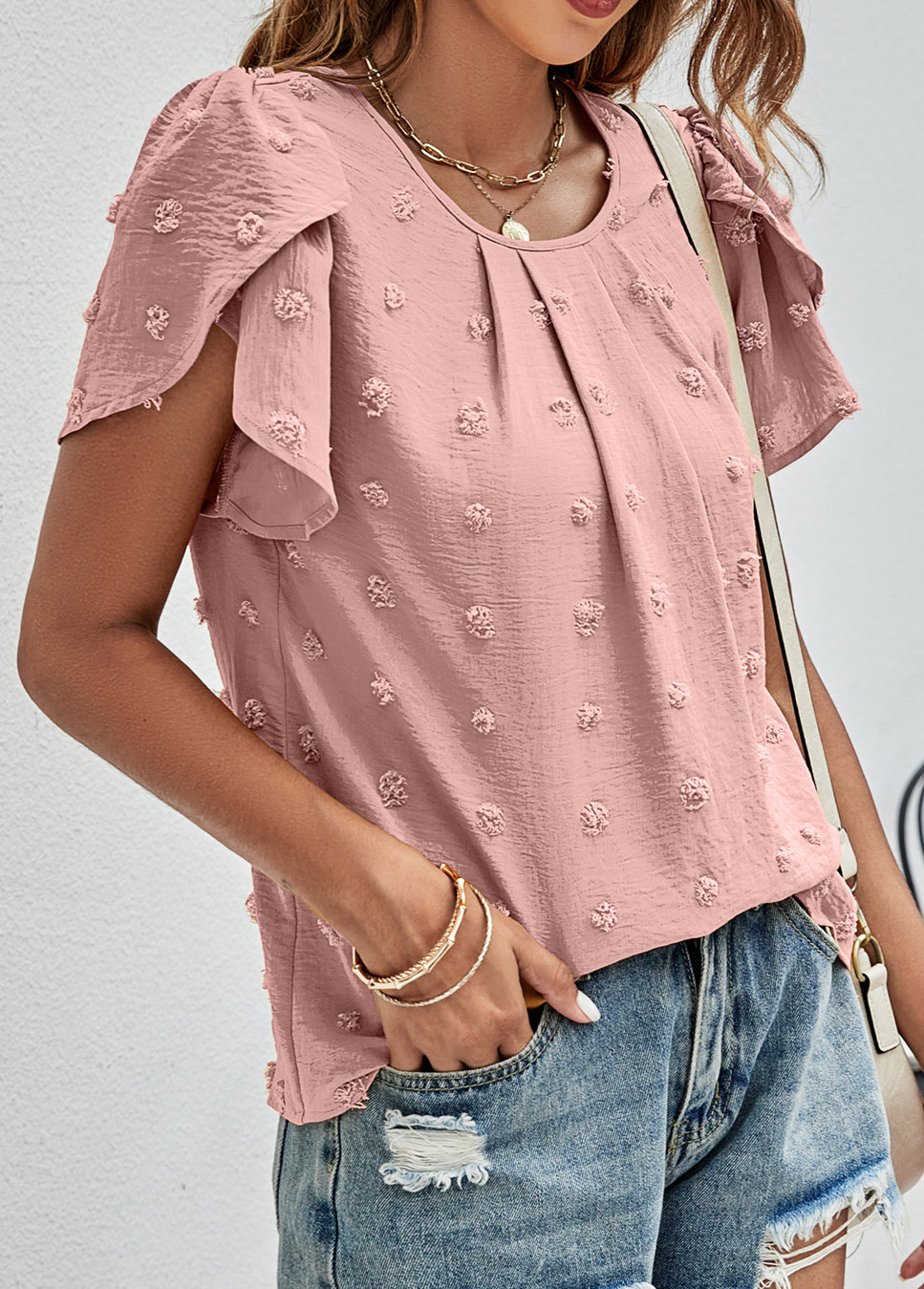 Dusty Pink tops,Plain Color tops,Lightweigh Dusty Pink Round Neck T Shirt