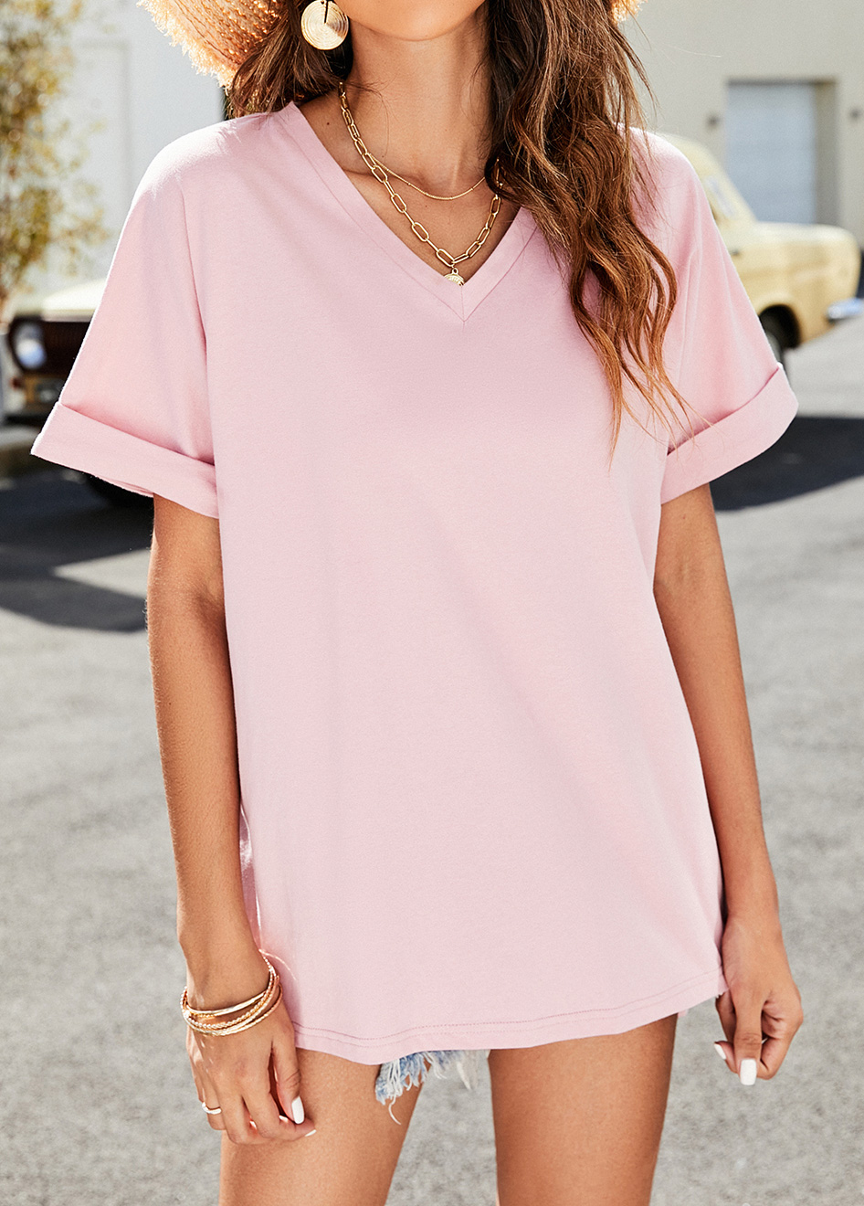 Lightweigh Light Pink V Neck T Shirt