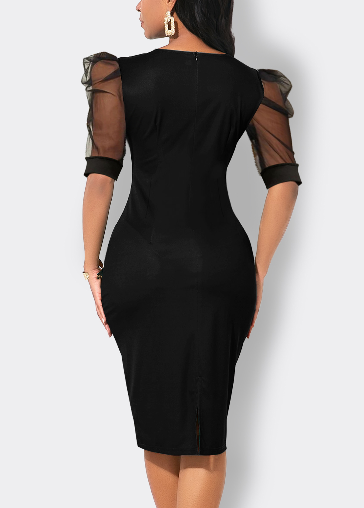 Multi Color dresses,Striped dresses,Geometric dresses,ROTITA Mesh Striped Multi Color Round Neck Bodycon Dress