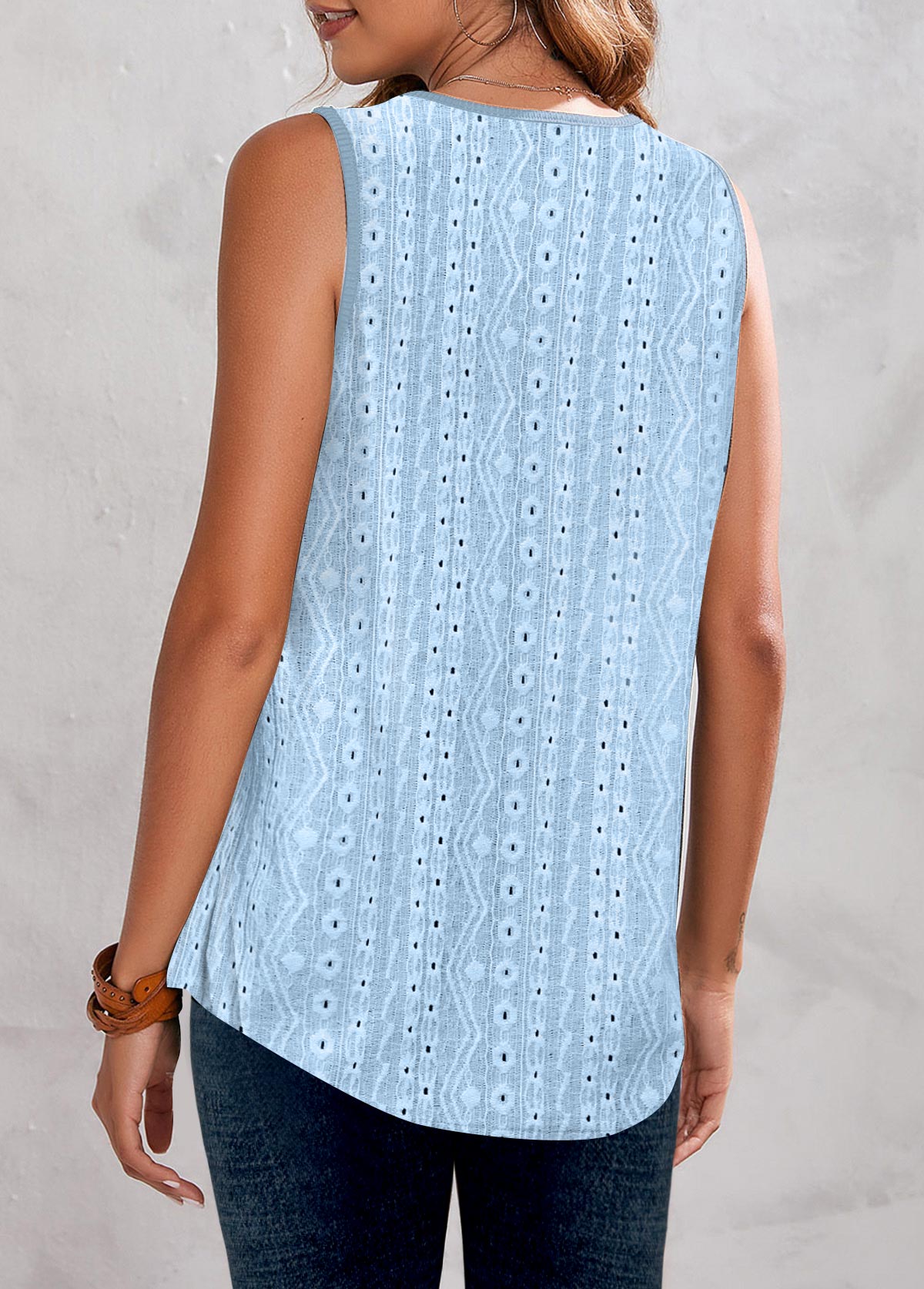 Light Blue tops,Plain Color tops,ROTITA Button Light Blue V Neck Tank Top