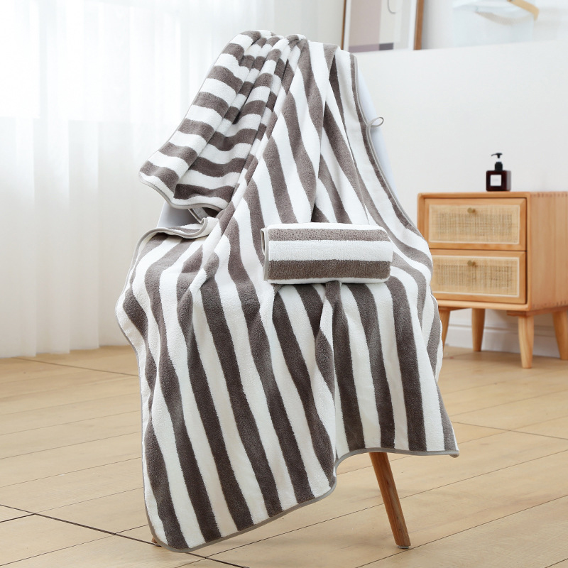 Striped Contrast Dark Grey Beach Blanket