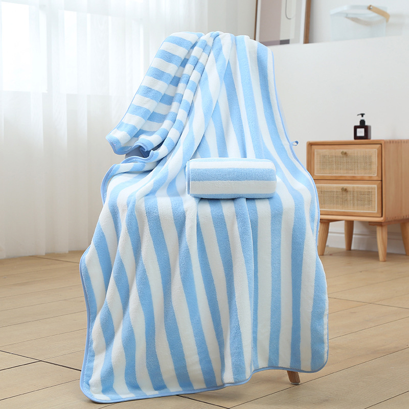 Striped Contrast Light Blue Beach Blanket