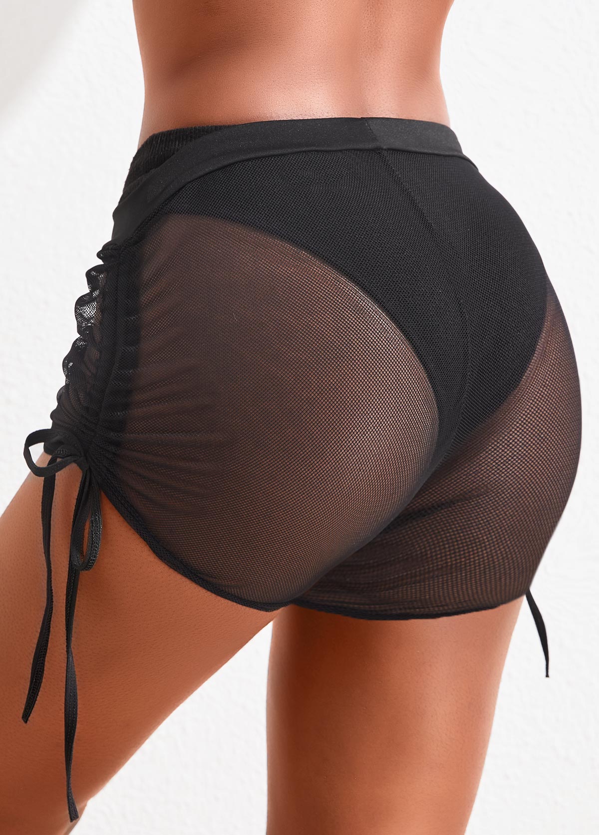 Black swimwear,Plain Color swimwear,ROTITA Black Drawstring High Waisted Beach Shorts