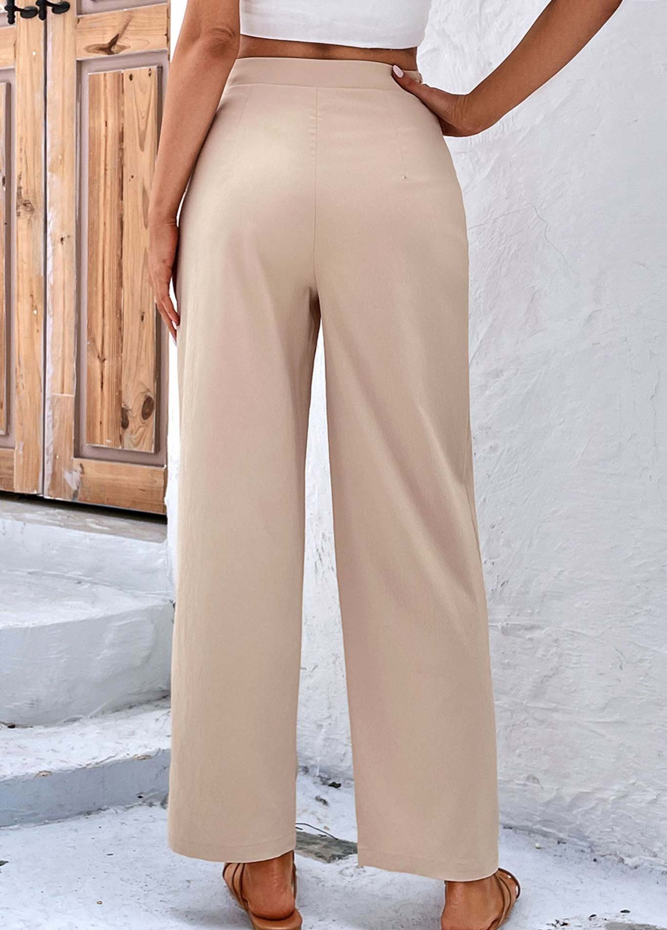 Light Coffee bottoms,Plain Color bottoms,Bowknot Light Coffee Drawastring High Waisted Pants