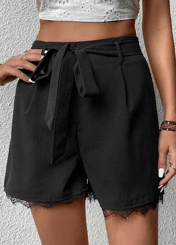 Schwarze reguläre Shorts mit Kordelzug und hoher Taille und Schleife