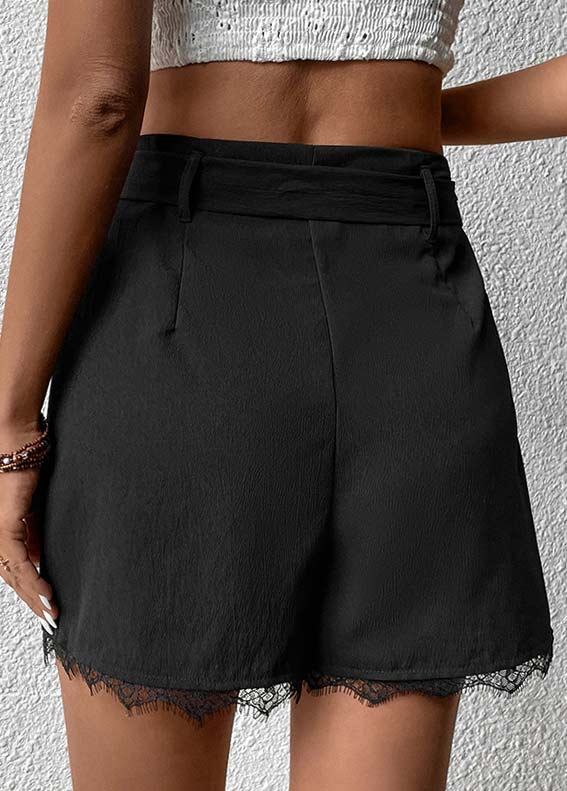 Schwarze reguläre Shorts mit Kordelzug und hoher Taille und Schleife