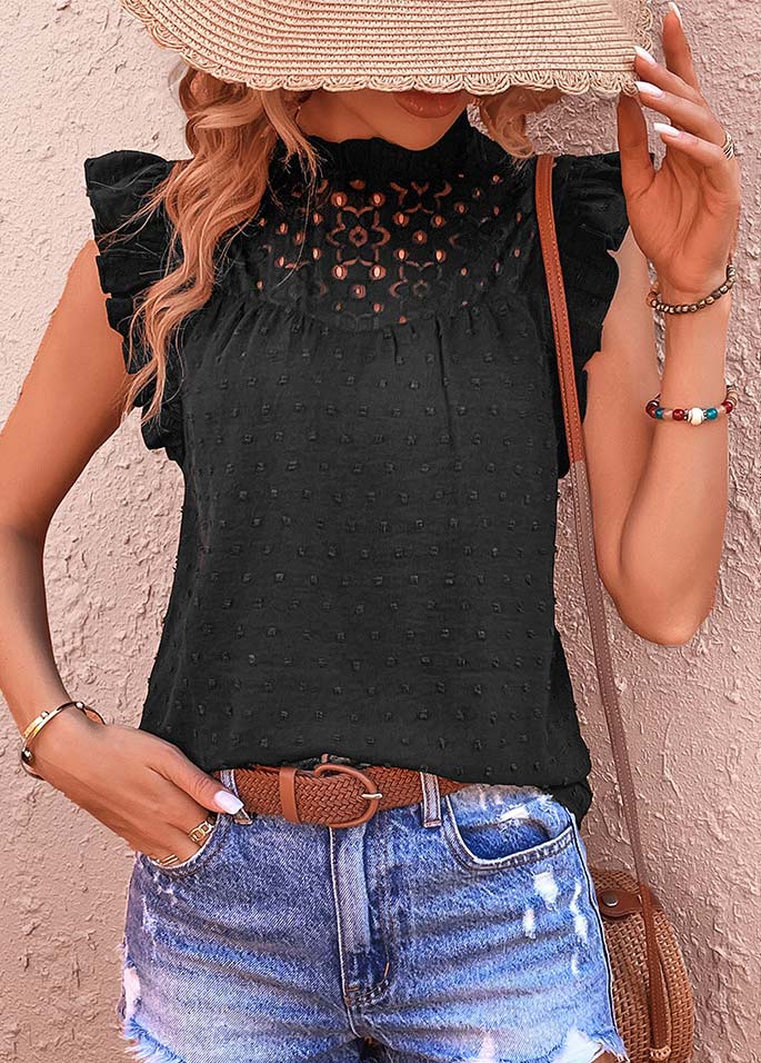 Patchwork Black High Neck Short Sleeve T Shirt