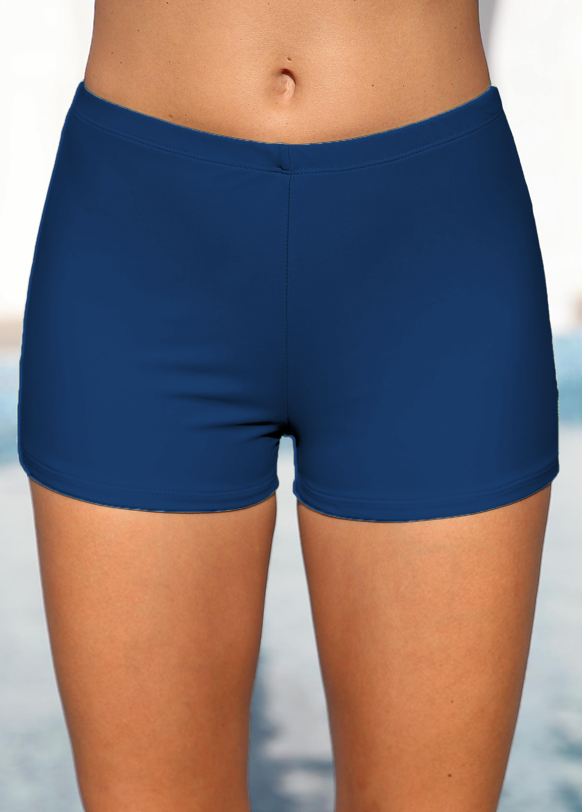 Blue swimwear,Plain Color swimwear,ROTITA Blue Mid Waisted Stretch Swim Shorts