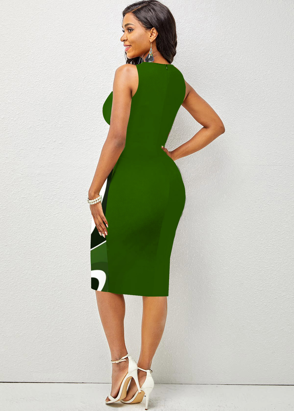 Green dresses,Geometric dresses,ROTITA Criss Cross Geometric Print Green Bodycon Dress