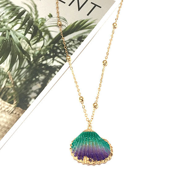 Metal Detail Multi Color Shell Design Necklace