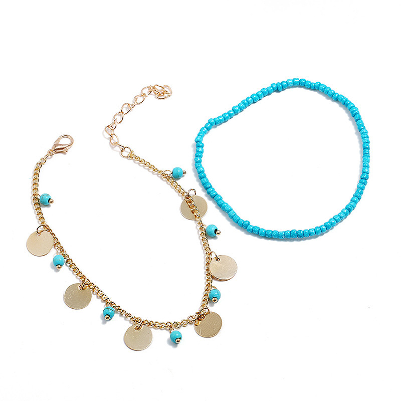 Neon Blue jewelry,Other jewelry,Asymmetrical Beads Detail Neon Blue Anklet Set