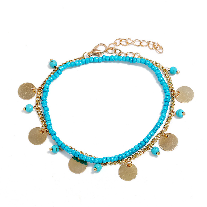 Neon Blue jewelry,Other jewelry,Asymmetrical Beads Detail Neon Blue Anklet Set