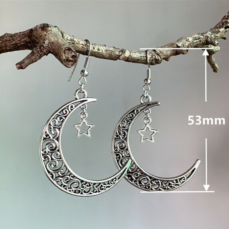 Silver jewelry,Galaxy jewelry,Moon Design Silver Iron Detail Earrings