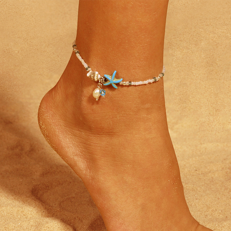 Star White Shell Design Beads Anklet