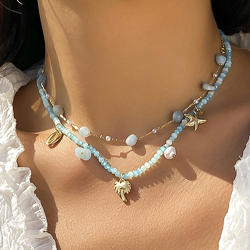 Gold Metal Asymmetrical Multi Color Necklace Set