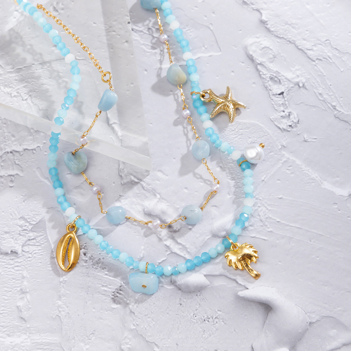 Multi Color jewelry,Contrast Color jewelry,Gold Metal Asymmetrical Multi Color Necklace Set