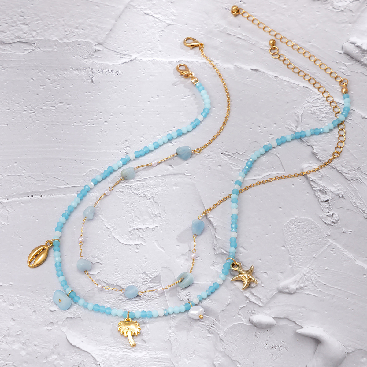 Multi Color jewelry,Contrast Color jewelry,Gold Metal Asymmetrical Multi Color Necklace Set