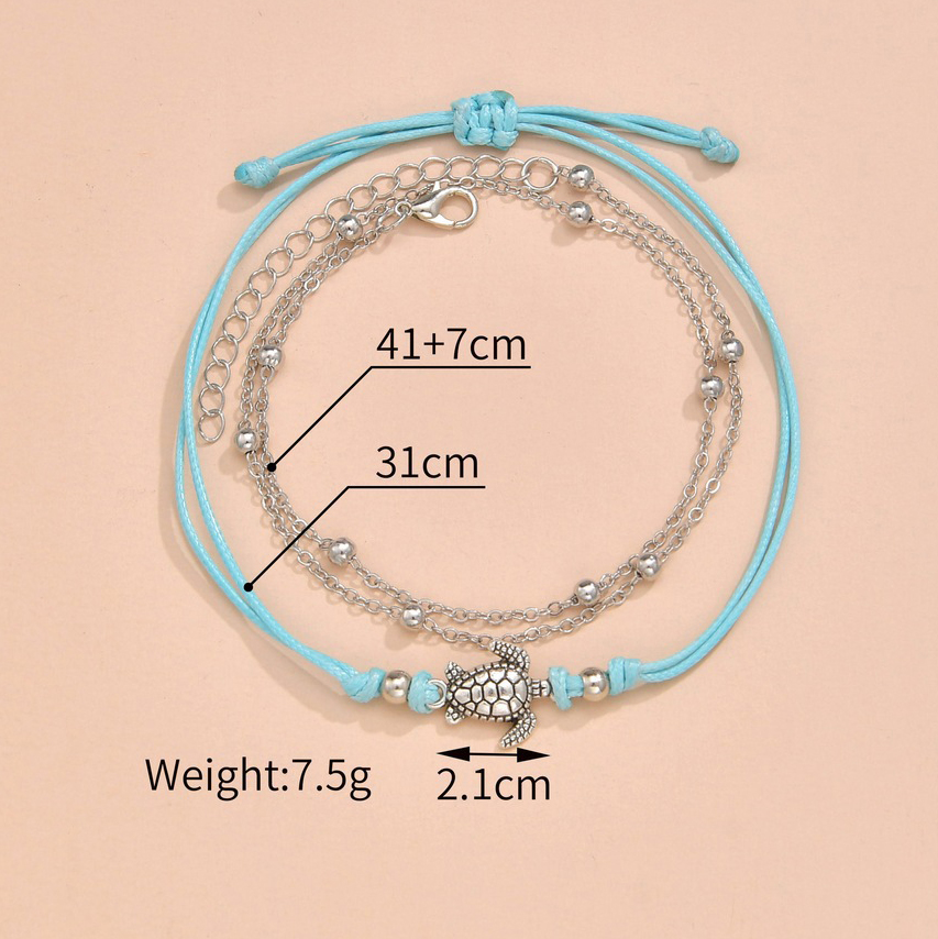 Silver jewelry,Other jewelry,Metal Silver Turtle Design Anklet Set